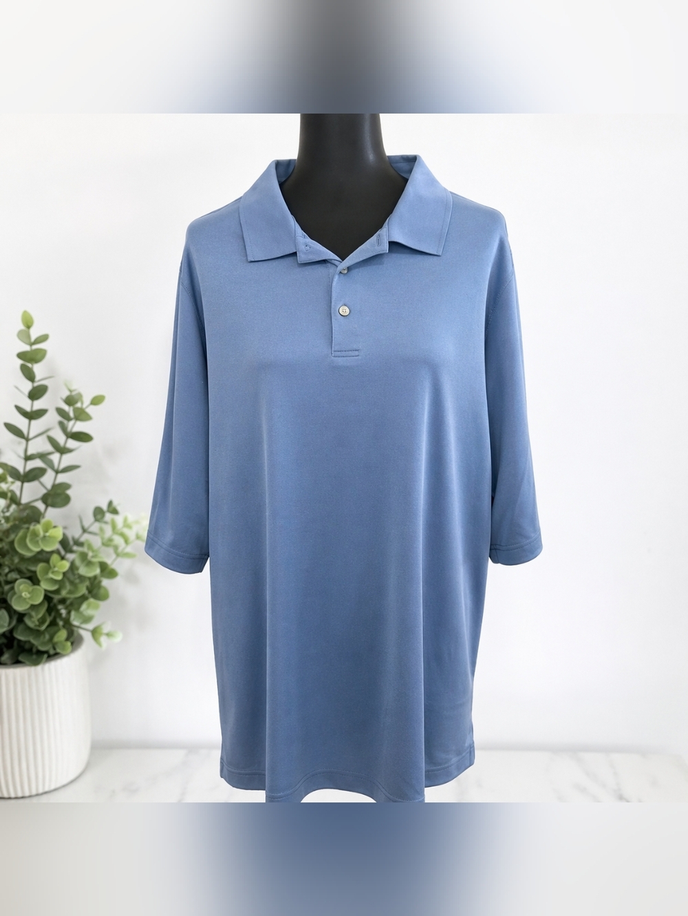 Cutter &‎ Buck DryTec Luxe Polo Shirt Mens Large Blue Golf Performance Stretch
